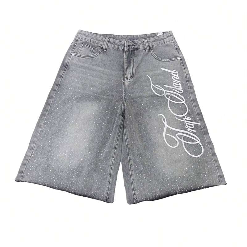 AKCN DK-027 Denim Shorts Rhinestone Distressed