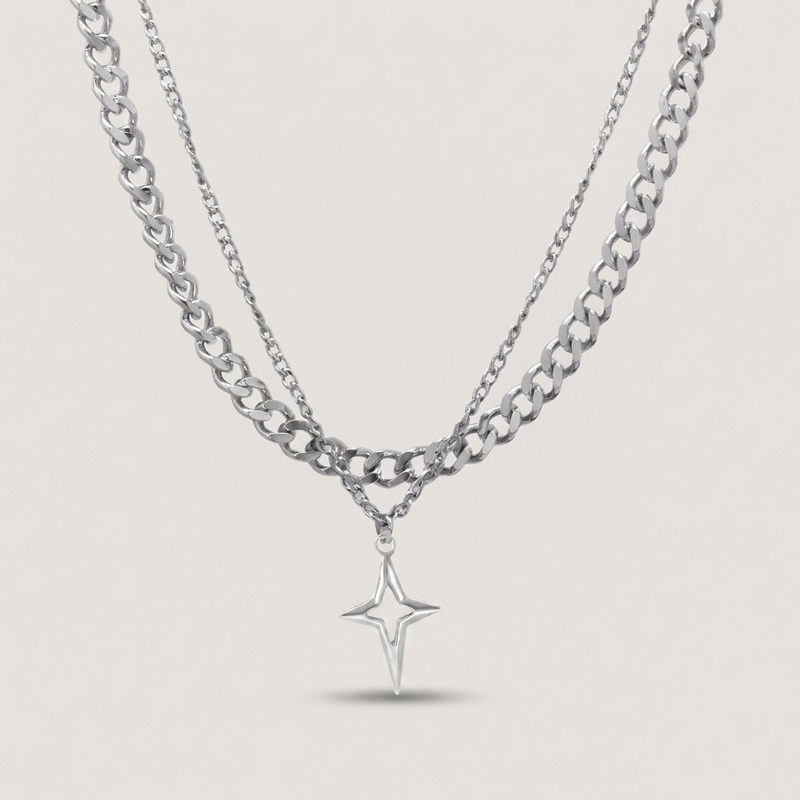 Double Layered Cuban Star Pendant Necklace